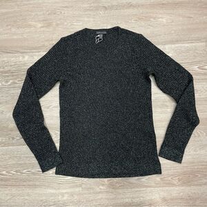 Eileen Fisher Wool Black Metallic Lightweight Crew Neck Sweater Size XS